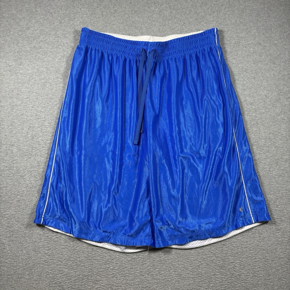 Vtg Y2K Reversible Basketball Shorts Blue Dazzle White Mesh Baggy Shiny Gym XL